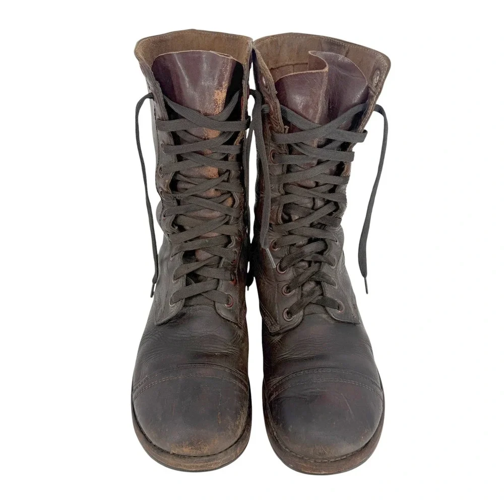 Vintage 60s Brown Leather Paratrooper Jump Boots Size 9 Cap Toe Military Combat